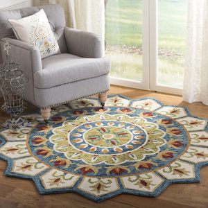 Alfombra de Lana Irregular Hecha a Mano con Diseño Artístico Moderno, Alfombra Colorida con Motivos Florales para Sala de Estar y Picnic, Lavable - Product Image 2