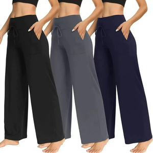 Soft Black High Wide Leg Spring Breathable Pajama Pants Print <b>Comfy</b> Casual Lounge Yoga Bottoms Drawstring with Pockets Women - Product Image 3