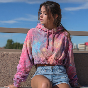 Sudadera con capucha corta vintage lavada para mujer, estilo urbano de invierno, con hombros caídos, efecto lavado a la piedra - Product Image 2