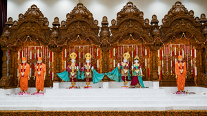 Grand Akshardham Inspired Hand-Carved Wooden Mandir Premium Wooden ISKCON Style Large Pooja Mandir for Indian Community Hall USA - Product Image 6