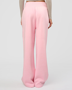 Pantalones de chándal de felpa para mujer, color rosa, de pierna ancha, cintura alta, con cordón, ajuste holgado, informales, de longitud completa, de color liso, de punto - Product Image 2
