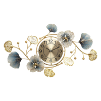 Jam Dinding Mid Century Modern Sunburst Emas Biru Logam Starburst Tanpa Suara Baterai Terpasang Dekorasi Ruang Tamu
