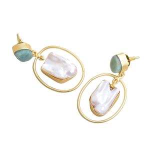 Pendientes de Racimo de Latón Premium, Chapados en Oro, Diseño de Piedra Natural en Bruto, Alto Pulido, Chapado en Oro, Patrón de Diseñador Único, Listos para Usar - Product Image 5