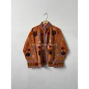 Brown Velvet Jacket <b>Coat</b> Floral Embroidery Jacket With Two Side Pocket Uzbek Suzani Short Unisex Jacket - Product Image 1