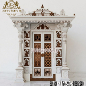 Puerta de Madera de Teca Estilo del Sur de la India para Sala de Pooja con Pilares de Elefante, Diseño Tradicional Profesional - Product Image 3