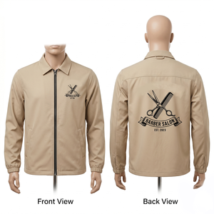 Chaqueta de Barbero para Hombre, 180 GSM, Polialgodón, Gris, Manga Corta, Cierre Frontal, Uniforme, Bordado Personalizado, Impresión por Transferencia de Calor - Product Image 4