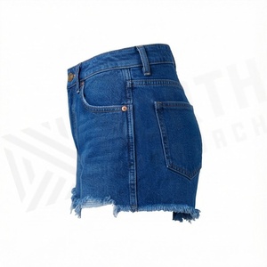 Shorts en jean respirants taille haute pour femme, grande taille, déchirés, avec ourlet effiloché, boutons décoratifs, légèrement extensibles, coupe classique - Product Image 3