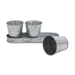 Ensemble de jardinières en métal galvanisé avec plateau |   Lot de 3 pots de fleurs rustiques en zinc pour décoration intérieure, extérieure, jardin et rebord de fenêtre - Product Image 5