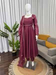 Indian Pakistani Beautiful Designer Anarkali <b>Silk</b> <b>Fabric</b> Fancy Thread Work Wedding Casual Traditional Women Wear - Product Image 3