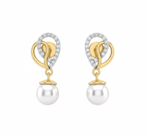 Boucles d'oreilles en perles avec diamant rond pour femmes, diamant naturel et cultivé en laboratoire - Product Image 1