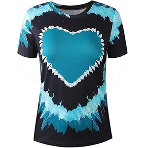 Camiseta de Manga Corta con Cuello Redondo y Estampado de Corazón Azul para Hombre, Corte Regular, Informal, Tejida, Transpirable, de Poliéster - Product Image 1