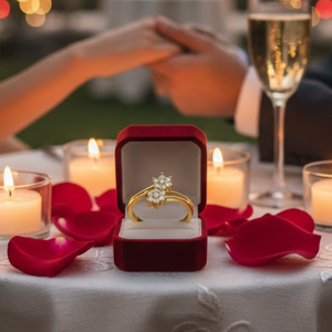 Anillo de Oro Amarillo de 14K con 1/4 TCW de Diamantes Naturales Redondos Reales para Mujer |   Joyería Fina con Diseño Floral Estilo Indio, Regalo para Ella - Product Image 4