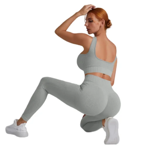 Customized Women High Support Breathable Spandex/Polyester Yoga Wear <b>Set</b> Belt Elastic Waist Front <b>Gym</b> Workout High Quality - Product Image 5