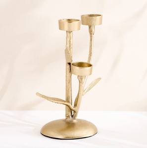 Portavelas Triple de Lujo con Diseño de Rama de Árbol Dorada, Hecho a Mano, Duradero, Ecológico, Decoración para el Hogar, Hoja Metálica para Navidad - Product Image 4