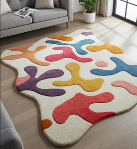 Alfombra irregular multicolor de lana hecha a mano, de alta calidad, ecológica, antideslizante, para sala de estar, habitaciones infantiles, hoteles y oficinas. - Product Image 2
