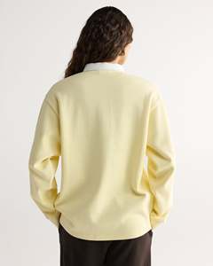 Sudadera de punto con cuello y botones de manga larga para mujer, color amarillo, informal, de color sólido, de algodón, para primavera - Product Image 2
