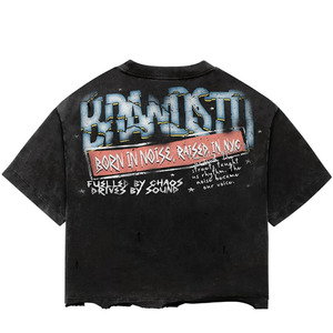 เสื้อยืดโอเวอร์ไซส์สีดำสำหรับผู้ชาย แขนสั้น คอกลม สไตล์สตรีท พิมพ์ลายด้านหลัง ผ้าเจอร์ซีย์คอตตอน 100% - Product Image 1