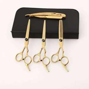 Kit de Tijeras de Peluquería Profesionales de Acero Inoxidable Dorado, Tijeras de Corte Rectas y de Entresacar Afiladas de 6 Pulgadas para Barbería - Product Image 2