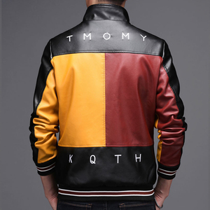 2025 Autumn Winter Short Thick Windproof Woolen Mens Varsity Leather <b>Jacket</b> with Studded Spikes and <b>Rhinestones</b> - Product Image 3