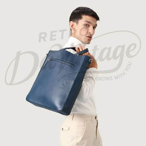 กระเป๋าหนังแท้ระดับพรีเมียมสำหรับผู้ชายและผู้หญิง สีน้ำเงินกรมท่า ความจุขนาดใหญ่ กระเป๋าเอกสารธุรกิจ กระเป๋าสะพายไหล่ลำลอง - Product Image 3