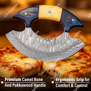 Cuchillo de Chef Ulu Inuit Moderno, Acero de Damasco, Mango de Madera de Palisandro, Ecológico, Hecho a Mano, Ambidiestro, Personalizable, OEM/OBM - Product Image 6