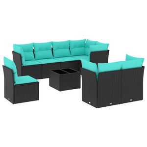 Ensemble de canapés de patio en polyrotin noir, 9 pièces, avec coussins, meubles d'extérieur élégants - Product Image 2