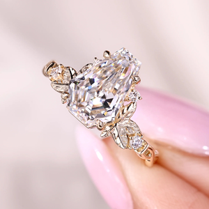 แหวนแต่งงานเพชรทรงโลงศพ แรงบันดาลใจจากธรรมชาติ น้ำหนัก 2.10 กะรัต เพชรเพาะเลี้ยง ทอง 14k เวอร์เมล ดีไซน์เรียบหรู/สปอร์ต สำหรับงานปาร์ตี้ - Product Image 3