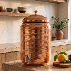 Handcrafted Hammered Pure Copper <b>Water</b> Dispenser Set with Stand Tap Bottle & Glasses Ayurvedic Copper Matka for Hydration - Product Image 5