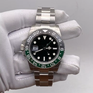 Reloj Automático Mecánico de Alta Calidad GMT de Acero Inoxidable, Esfera Negra, Bisel Verde de 24 Horas para Brazalete, Cristal de Zafiro ETA - Product Image 1