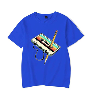 T-shirt vert léger pour homme 180g à manches courtes et col rond, imprimé dessin animé cassette audio, logo avant, décontracté, en jersey tricoté 100% - Product Image 5
