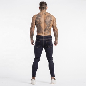 Nouveau Jean Slim Homme Décontracté Super Extensible Bleu Foncé Uni Non-Déchiré - Product Image 5