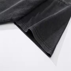 T-shirts personnalisés à col rond surdimensionnés en coton épais délavé à l'acide pour hommes, style streetwear décontracté, 100 % coton - Product Image 3