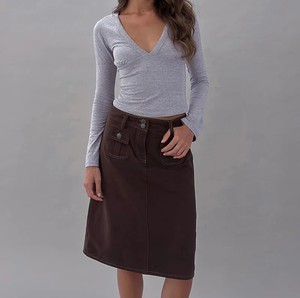 Women's High Waist Satin A-Line <b>Mini</b> <b>Skirt</b> Solid Color Breathable <b>Ruffles</b> with Pocket All Seasons Wear - Product Image 1