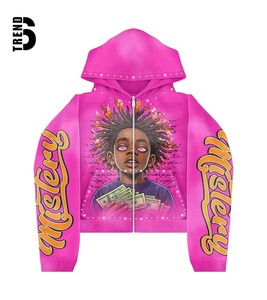 Sudadera con capucha y cremallera para hombre, personalizada OEM, con estampado DTG, gráfico sólido, estilo urbano, de forro polar, oversize, ecológica, transpirable y con pedrería. - Product Image 2