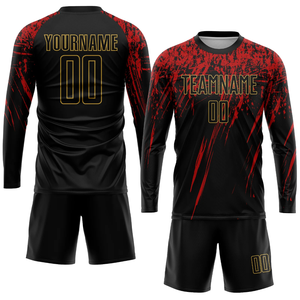 Black Black <b>Old</b> Gold Red Soccer Uniform for Men Sublimation Football Jersey and <b>Shorts</b> Set Breathable Team Training Match Wear - Product Image 1