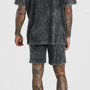 Ensemble T-shirt et short d'été délavé à l'acide, design attrayant avec strass et effet vieilli, broderie personnalisée, sérigraphie, tissu respirant - Product Image 2