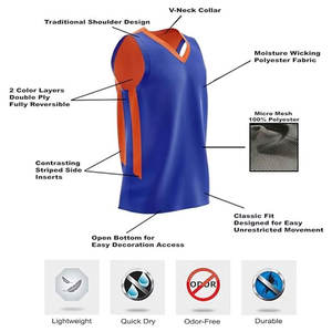 Maillots de basket respirants de haute qualité par sublimation – Maillots d'entraînement réversibles personnalisables unisexes pour équipes scolaires - Product Image 5