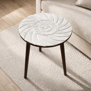 Wooden <b>Round</b> Coffee <b>Table</b>, Easy-to-Assemble Home Decor <b>Bedside</b> <b>Table</b>, Nightstand Coffee End <b>Table</b> for Living Room (Brown White) - Product Image 1