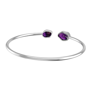 925 Sterling Silver Trendy Adjustable Twister <b>Bracelet</b> with <b>Amethyst</b> Rough Shape for Women's Gift - Product Image 2