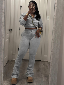 Conjunto de chándal de forro polar para mujer, sudadera corta con media cremallera y pantalones jogger, conjunto de 2 piezas, ropa deportiva informal, traje de descanso, atuendo de invierno - Product Image 3