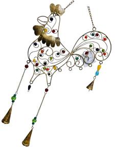 Campana de Viento Artesanal de Hierro y Latón Bañada en Oro con Cuentas Coloridas en Forma de Gallo, Tamaño Personalizado - Decoración Colgante Ecológica para el Hogar - Product Image 3