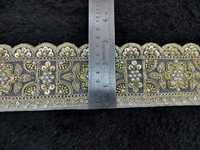 Bordure de luxe florale mandala en dentelle brodée lourde, ornée de perles et de Zari, haute densité, pour robe de mariée, sari, chemisier, rideau