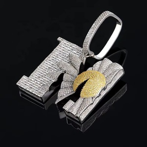 Iced Out Pendant Baguette Center Diamond <b>Charm</b> Yellow Stone Hip Hop Jewellery Micro Pave Round Stones <b>Silver</b> - Product Image 3