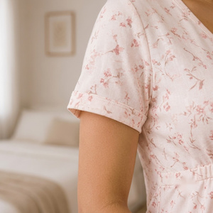 Conjunto de Pijama de Maternidad con Estampado Floral, Manga Larga, Cuello en V, Corte Holgado, Transpirable, para Primavera - Product Image 2
