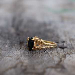 Black Onyx <b>Leaf</b> Marquise Ring 925 Sterling <b>Silver</b> 14K Gold Plated Celestial Wedding Dainty Gift For Her - Product Image 6