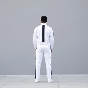 Conjunto Deportivo para Hombre, Blanco y Negro, con Bloques de Color, Cierre Completo, Cuello Alto, Transpirable, de Poliéster, para Correr, Ropa de Otoño - Product Image 6