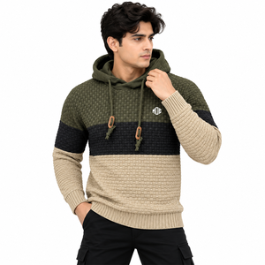 Sudadera con capucha de doble capa gruesa de punto gofrado, estilo urbano personalizado, diseño a medida, lavado ácido, efecto desgastado por el sol, térmica, con cremallera, para invierno - Product Image 1