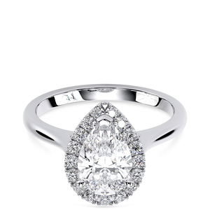 แหวนหมั้นเพชรทรงลูกแพร์เพาะเลี้ยงในห้องปฏิบัติการ ประดับด้วยเพชรรอบวง น้ำหนักรวม 1.72 กะรัต ทองคำแท้ 14 กะรัต ชุบโรเดียม ได้รับการรับรองจาก IGI หรูหรา เหมาะสำหรับงานแต่งงานและวันครบรอบ - Product Image 1