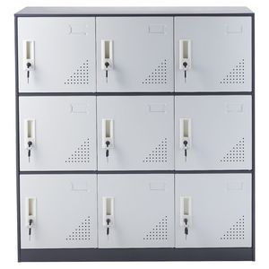 Armadietto Spogliatoio in Acciaio Grigio a 9 Ante con Slot per Tessera, Capacità di Carico 30 kg, Armadietto Metallico per Dipendenti con Accesso a Chiave - Product Image 1