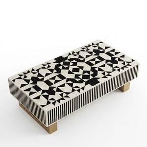 Mesa de Centro de Lujo con Incrustaciones de Hueso Rosa, Mesa Redonda de Resina Hecha a Mano, Mesa de Pedestal Moderna para Sala de Estar - Product Image 5